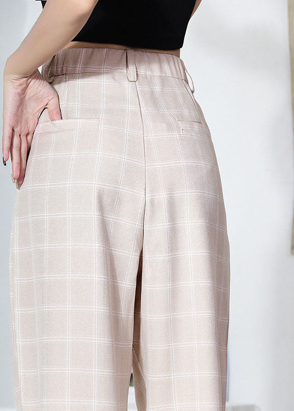 Chic Apricot Casual Plaid Side Open Summer Pants