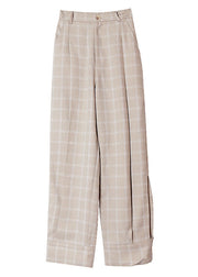 Chic Apricot Casual Plaid Side Open Summer Pants