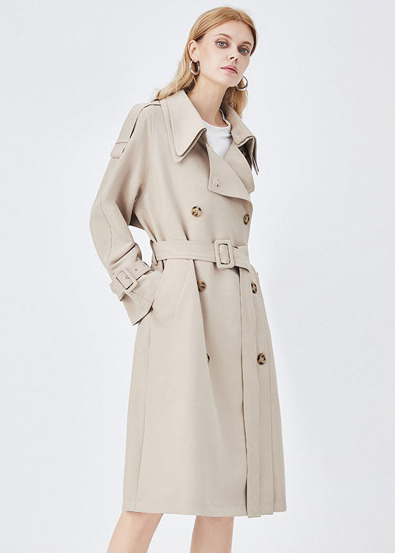 Chic Apricot Double-layer Collar Double Breast Cotton Cinch Trench Spring