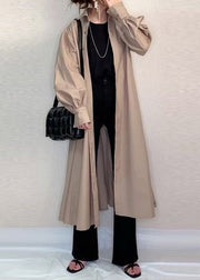 Chic Apricot Peter Pan Collar Wrinkled Patchwork Cotton Long Shirt Trench Spring
