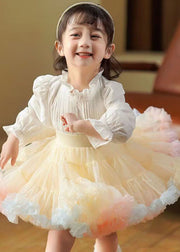 Chic Apricot Ruffled Patchwork Tulle Kids Girls Skirts Summer