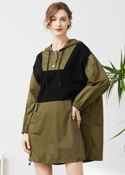 Chic Army Green Hooded Oversized Patchwork Cotton Sweatshirt Streetwear Spring