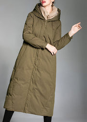 Chic Army Green Pockets Warm Wear on both sides Winter Duck Down Coat