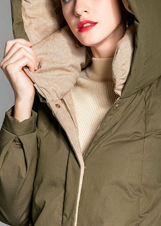 Chic Army Green Pockets Warm Wear auf beiden Seiten Winter Duck Down Coat