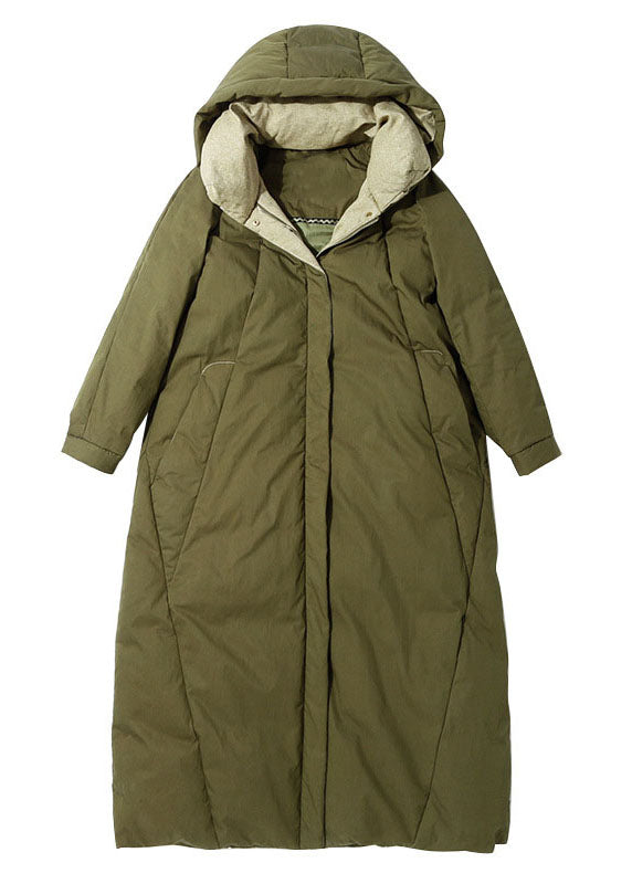 Chic Army Green Pockets Warm Wear on both sides Winter Duck Down Coat
