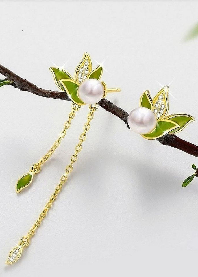 Chic Asymmetrical Design Pearl Tassel Silver Drop Earrings