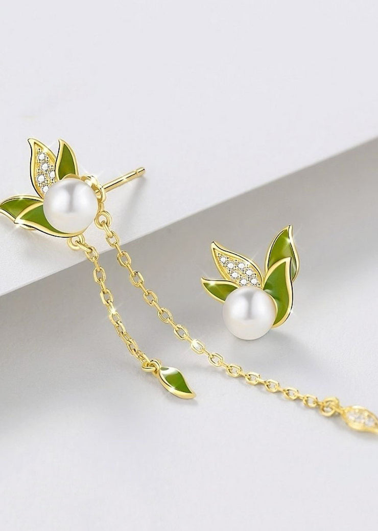 Chic Asymmetrical Design Pearl Tassel Silver Drop Earrings