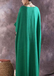Chic Batwing Sleeve cotton linen dress Tutorials green o neck Dress summer - SooLinen