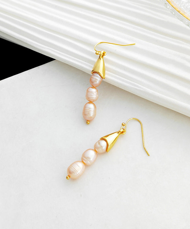 Chic Beige Copper Pearl Drop Earrings