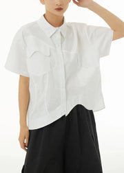 Chic Black Asymmetrical Design Oversized Cotton Shirt Tops Summer
