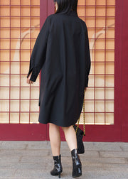 Chic Black Asymmetrical Low High Design Cotton Dresses Spring