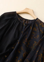 Chic Black Asymmetrical Tie Dye Linen Shirt Summer