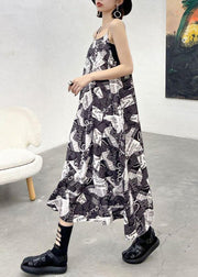 Chic Black Cold Shoulder Print Side Open Cotton Sleeveless Summer Maxi Dress - SooLinen