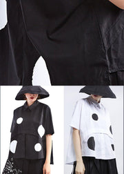 Chic Black Dot Short Sleeve Cotton Shirts - SooLinen