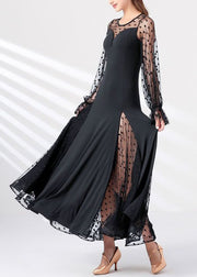 Chic Black Dot Tulle Patchwork Maxi Dresses Spring
