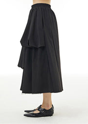 Chic Black Elastic Waist Asymmetrical Design Cotton Skirt Summer