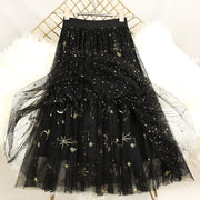 Chic Black Embroidered Sequins tulle Skirts Summer