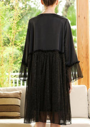 Chic Black Flare Sleeve Chiffon Patchwork Summer Dress - SooLinen