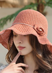 Chic Black Floral Pearl Hollow Out Linen Bucket Hat