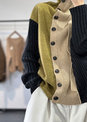 Chic Black High Neck Asymmetrical Design Knit Sweater Tops Winter
