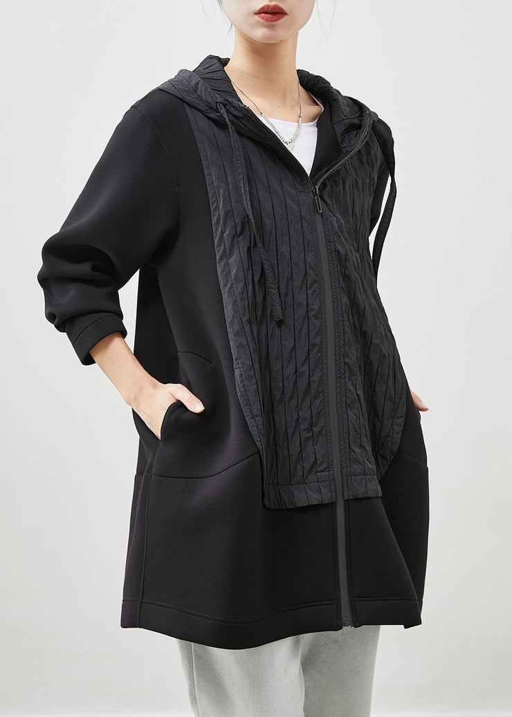 Chic Black Hooded Patchwork Cotton Coat Outwear Spring
