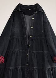 Chic Black Loose Button Patchwork Fall trench coats Dress
