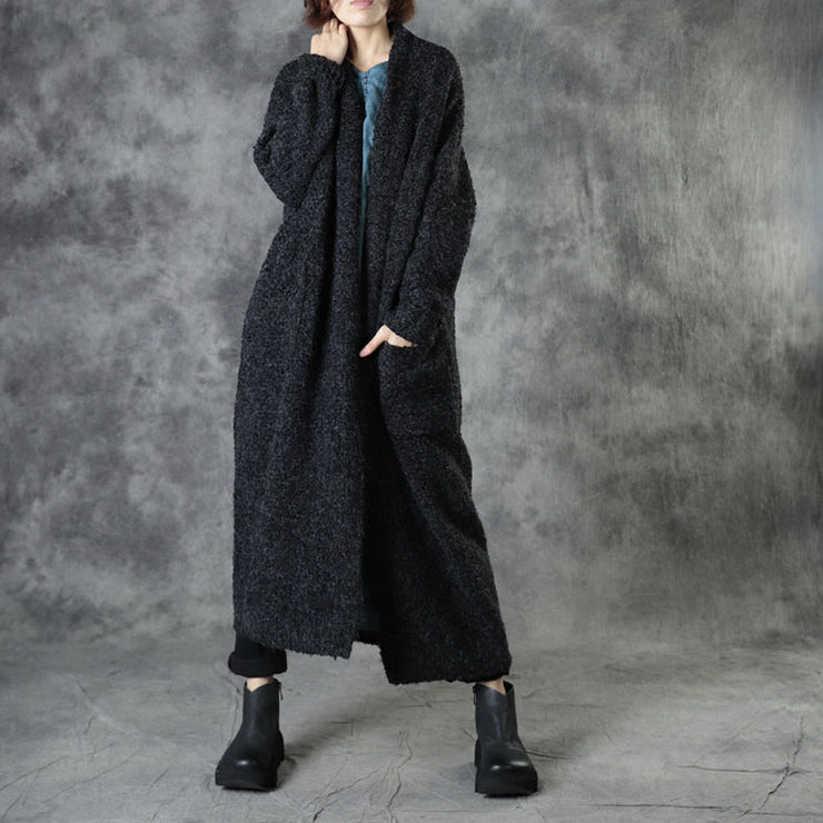 Chic Black Loose Pockets Fall Sweaters Coat