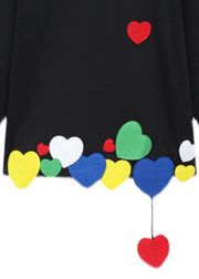 Schickes schwarzes O-Neck Loving Heart Baumwoll-T-Shirt mit kurzen Ärmeln