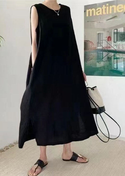 Schickes schwarzes Patchwork-Kleid mit O-Ausschnitt, ärmellos