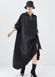 Chic Black Oversized Asymmetrical Design Cotton Shirt Dress Fall