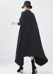 Chic Black Oversized Asymmetrical Design Cotton Shirt Dress Fall
