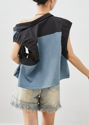 Chic Black Oversized Patchwork Denim Cotton Vests Fall
