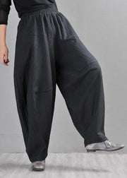 Chic Black Patchwork Harem Pants Summer Cotton Linen - SooLinen