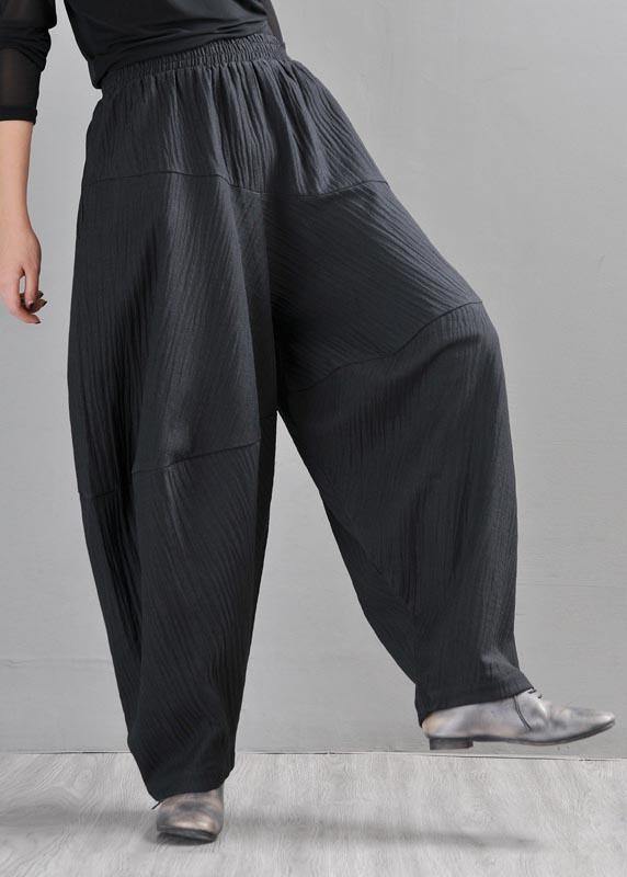 Chic Black Patchwork Harem Pants Summer Cotton Linen - SooLinen