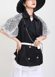Chic Black Patchwork Lace Button Jacket Summer - SooLinen