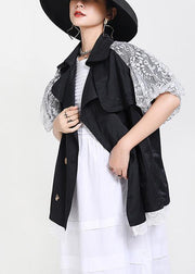 Chic Black Patchwork Lace Button Jacket Summer - SooLinen