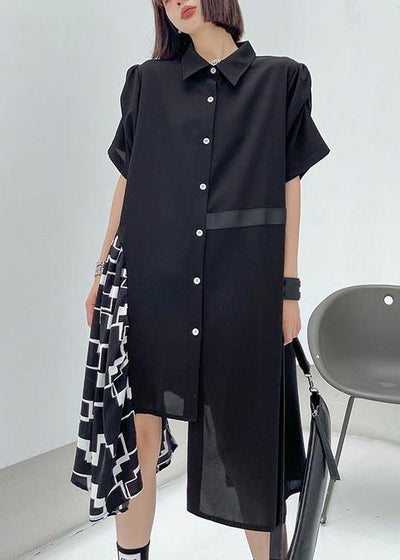 Chic Black Patchwork Print asymmetrical design Dress Summer - SooLinen