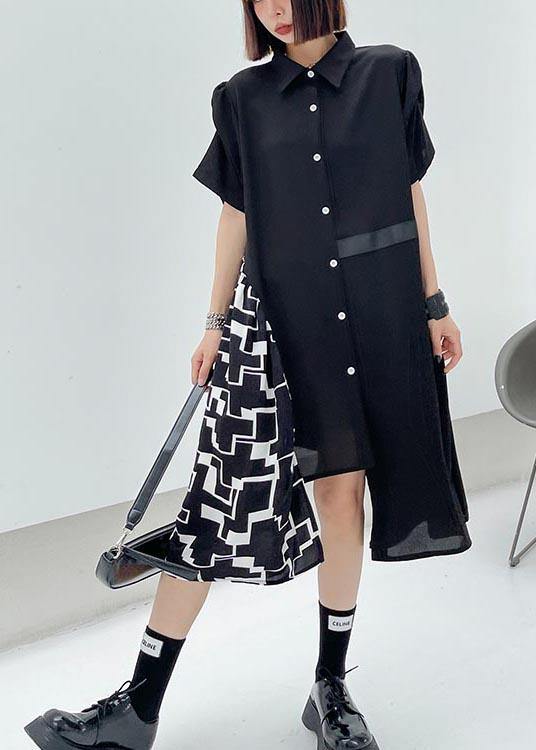 Chic Black Patchwork Print asymmetrical design Dress Summer - SooLinen