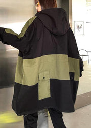 Chic Black Pockets Cotton zippered Spring Hoodie Coat - SooLinen