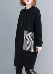Schicke schwarze Taschen Patchwork warme Fleece-Sweatshirts kleiden Winter