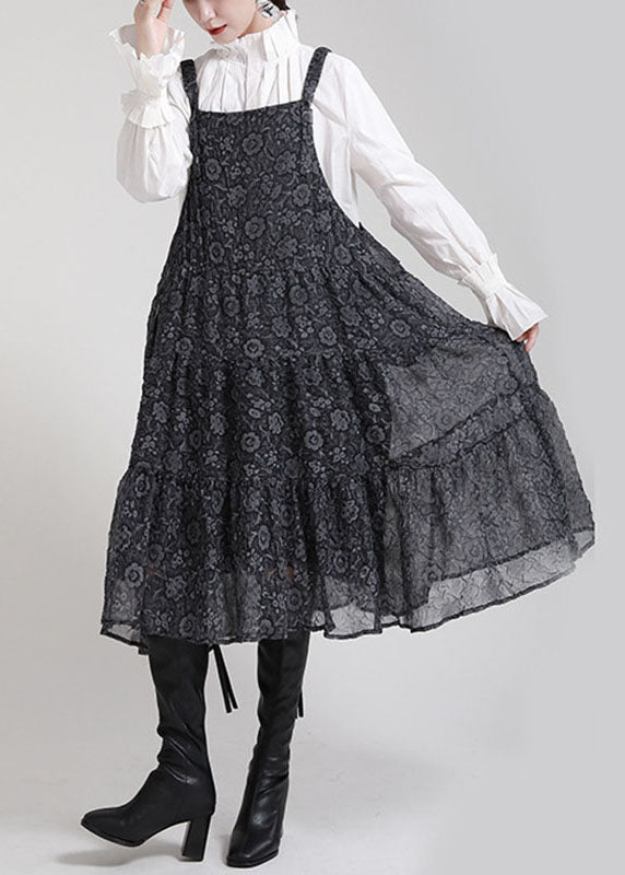 Schickes Patchwork-Kreis-Herbstkleid mit schwarzem Druck