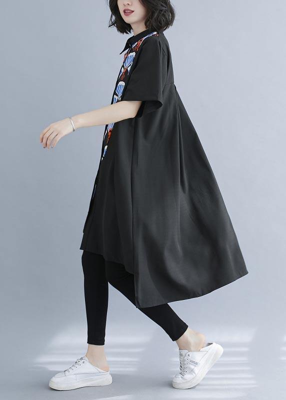 Chic Black Print asymmetrical designlow high design Vacation Summer Cotton Dress - SooLinen