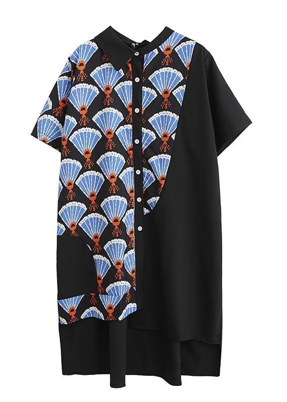 Chic Black Print asymmetrical designlow high design Vacation Summer Cotton Dress - SooLinen