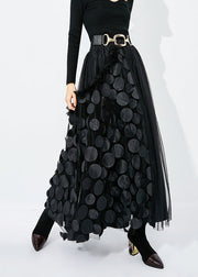 Chic Green-Black Dot Ruffled Patchwork Dot Tulle A Line Skirts Summer