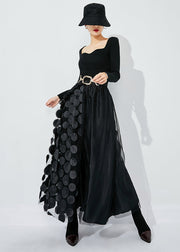 Chic Black-Green Dot Ruffled Patchwork Dot Tulle A Line Skirts Summer