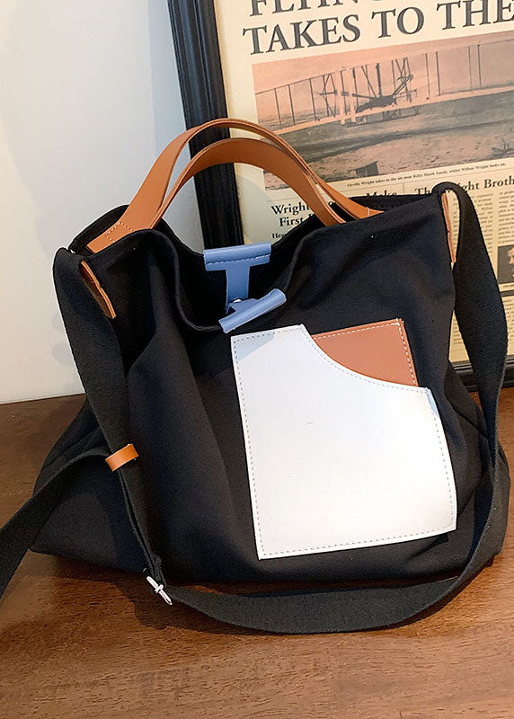 Chic Black Solid Canvas Tote Handbag