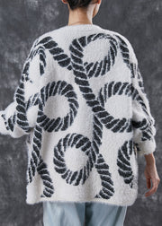 Chic Black V Neck Print Knit Loose Coat Spring