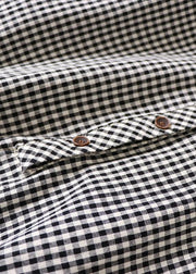 Chic Black White Plaid Pockets Button Tie Waist Fall Patchwork Dress Long sleeve - SooLinen