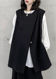 Chic Black Zip Up Front Open Patchwork Cotton Waistcoat Sleeveless