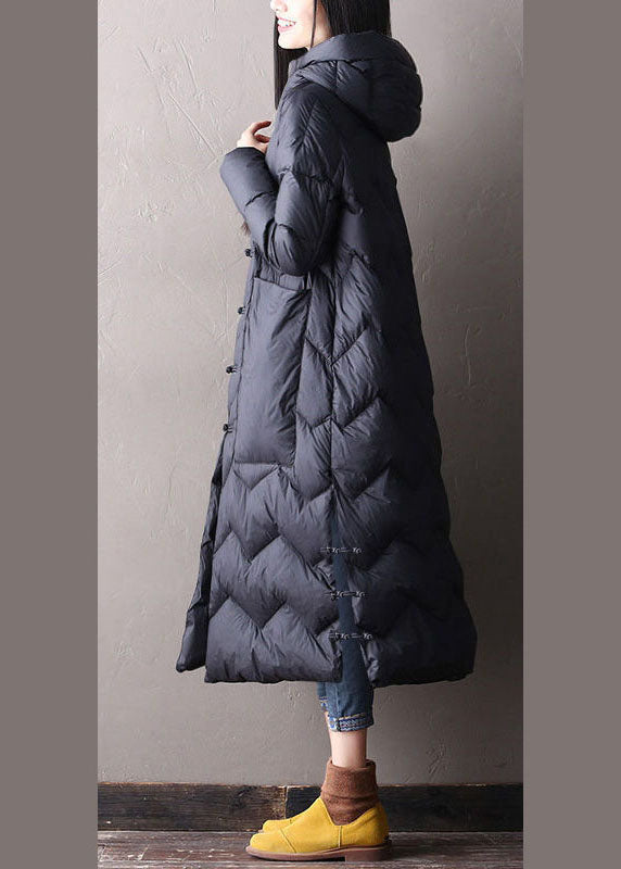 Chic Black hooded Pockets Oriental Duck Down Winter Warm Down Coat